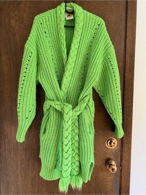 Farm rio chunky knit neon green cardigan size S